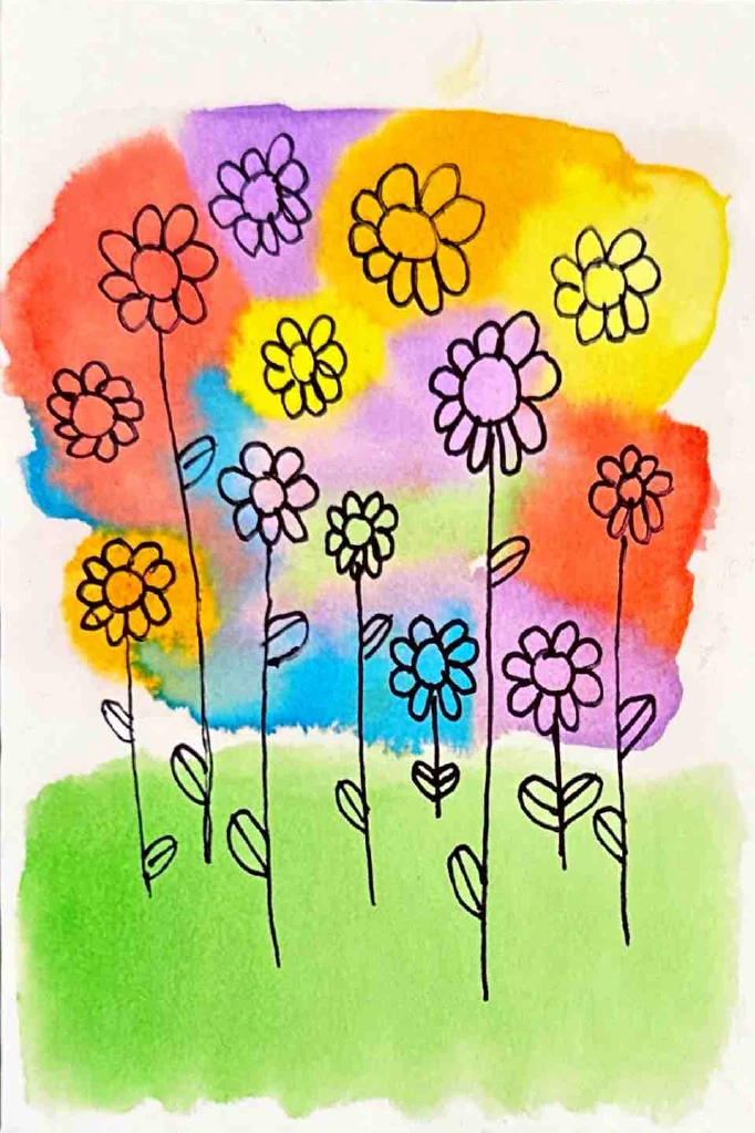 Colorful flowers card by Viv