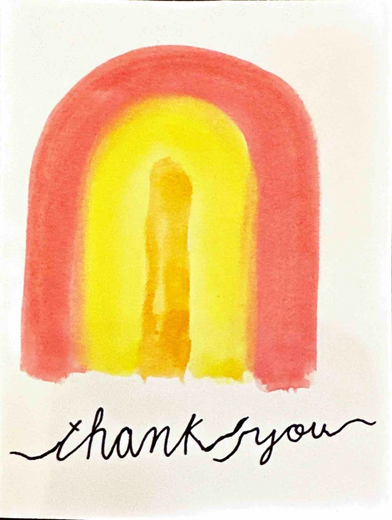 Original hand-drawn Rainbow Thank You card by Viv