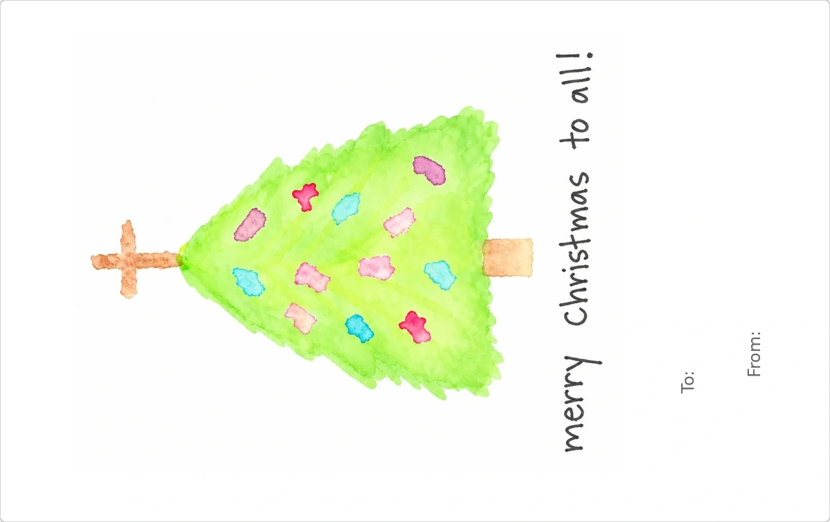 Viv’s hand-drawn Merry Christmas to All Christmas artwork with To and From placed to match the actual printed gift tag