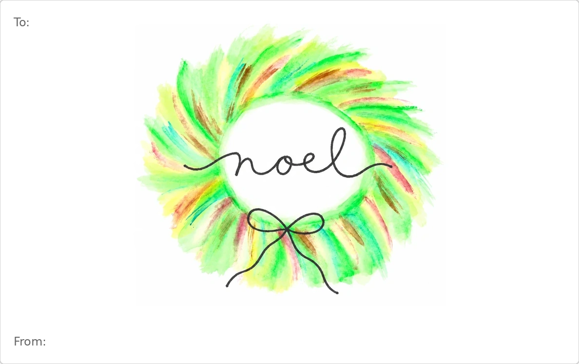 Viv’s hand-drawn Noel Wreath Christmas artwork with To and From placed to match the actual printed gift tag