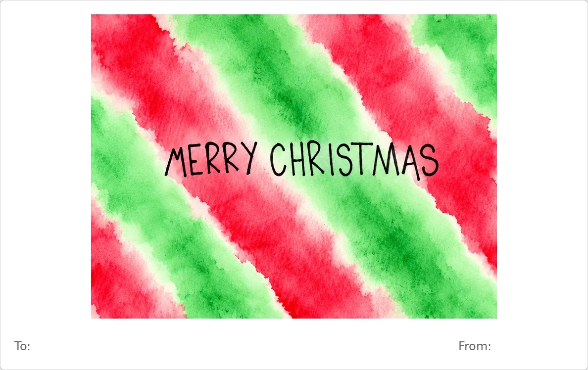 Viv’s hand-drawn Merry Christmas Watercolor Stripe Christmas artwork with To and From placed to match the actual printed gift tag